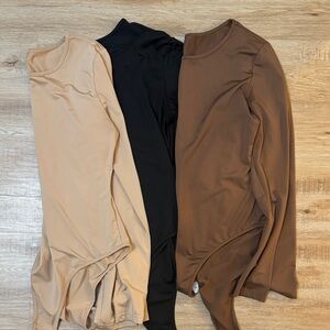 Women's Long Sleeve bodysuits- Black, Tan, Brown set of 3